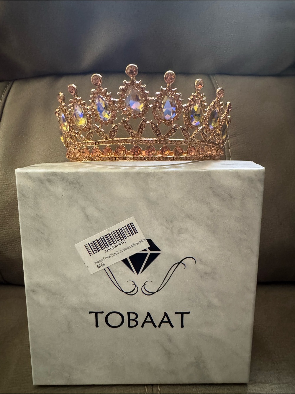 Gold Crystal Tiara Crown - Rose Gold Rhinestone Headpiece